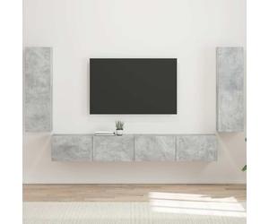 LoogCape Ensemble de Meuble TV Mural 4 pièces en Bois d'ingénierie Gris béton pour Salon Moderne avec Rangement spacieux et Portes pivotantes adaptées à l'écran Multimedia