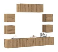LoogCape Ensemble de Meuble TV Mural 7 pièces en chêne Artisanal avec Support et étagères pour Salon séjour Chambre Bureau Moderne scandinave Vintage Gamer