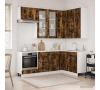 LoogCape Ensemble de Meubles de Cuisine Lyon en Bois d'ingénierie chêne fumé 8 pièces avec armoires, Buffet, étagères, tiroirs, Porte, roulettes, Rangement Pratique pour Cuisine Salle à Manger