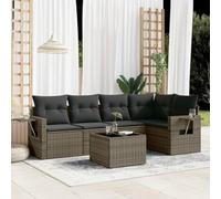 LoogCape Ensemble de meubles de jardin 6 pièces avec salon et coussins gris en polyrotin résistant aux intempéries pour balcon, terrasse, salon, salle à manger, véranda et extérieur