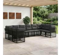 LoogCape Ensemble de meubles de jardin - Noir et gris foncé - En polyrotin - Salon à manger - Pour balcon et terrasse - Modulaire - Coussins réglables - Pour se détendre et faire des fêtes en