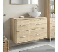 LoogCape Ensemble de meubles de salle de bain 2 pièces en chêne Sonoma avec lavabo et robinet, design double lavabo, tiroirs de rangement, intérieur, prêt à monter