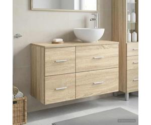 LoogCape Ensemble de meubles de salle de bain 2 pièces en chêne Sonoma avec lavabo et robinet, design double lavabo, tiroirs de rangement, intérieur, prêt à monter