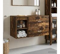 LoogCape Ensemble de meubles de salle de bain 2 pièces, matériau en bois de chêne fumé, montage mural avec armoire de salle de bain et lavabo, beaucoup d'espace de rangement avec tiroir et étagère