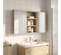 LoogCape Ensemble de Meubles de Salle de Bain 3 pièces en Bois d'ingénierie avec Miroir Double Face éclairage LED USB pour Rangement Mural Compact et Pratique pour Salle de Bain Moderne