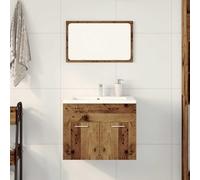LoogCape Ensemble de meubles de salle de bain aspect bois vieilli avec miroir, meuble sous lavabo et montage mural pour salle de bain, WC d'invités et buanderie, ensemble complet 2 pièces avec espace