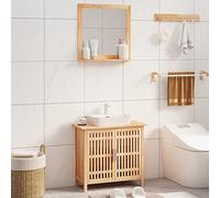 LoogCape Ensemble de meubles de salle de bain en bois de noyer massif avec finition à l'huile et acrylique, meuble sous lavabo 66 x 29 x 61,5 cm, miroir 55 x 55 cm, 2 pièces pour salle de bain et WC