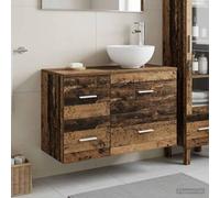 LoogCape Ensemble de meubles de salle de bain en bois vieilli, 2 pièces avec 3 tiroirs, lavabo et armoire de salle de bain pour rangement, lavabo et montage flexible