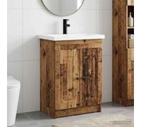 LoogCape Ensemble de meubles de salle de bain en bois vieilli 56 x 37,5 x 81 cm avec lavabo et robinet, lavabo avec espace de rangement, meubles de salle de bain pour intérieur
