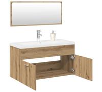 LoogCape Ensemble de Meubles Salle de Bain 3 pièces en Bois d'ingénierie avec lavabo Vasque, Miroir, Armoire Murale, Rangement Suspendu, Pied, Porte Double, idéal pour Organisation et Espace