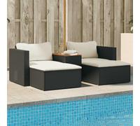 LoogCape Ensemble de mobilier de Jardin 5 pièces Noir résine tressée Acacia canapé avec accoudoirs Pouf Repose-Pied Table d'appoint modulable extérieur terrasse Balcon Veranda Piscine