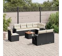 LoogCape Ensemble de mobilier de Jardin 9 pièces avec Coussins Noirs résine tressée modulable pour terrasse extérieur Patio canapé Angle Fauteuil Pouf Table d'appoint résistante aux UV