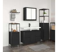 LoogCape Ensemble de mobilier de Salle de Bain 3 pièces en Bois d'ingénierie chêne Noir avec tiroirs étagères et Portes pour Rangement Pratique et Style Contemporain adapté à Salle de Bain ou