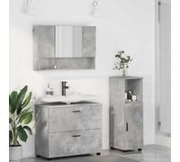 LoogCape Ensemble de mobilier de Salle de Bain 3 pièces Gris béton avec Meuble sous lavabo, Miroir Mural et Armoire de Rangement compacte pour espaces Modernes et Fonctionnels