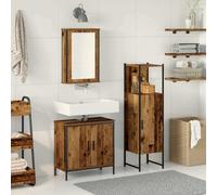 LoogCape Ensemble de mobilier de Salle de Bain 3 pièces Marron en Bois d'ingénierie avec Miroir, Armoire et Colonne Murale pour Rangement Pratique dans Espace Moderne