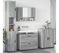 LoogCape Ensemble de mobilier de Salle de Bain 4 pièces Gris Sonoma avec Miroir, Armoire, Placard, Colonne, Meuble sous lavabo et étagères pour Rangement Compact intérieur
