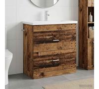 LoogCape Ensemble de mobilier de Salle de Bain en Bois Ancien avec lavabo intégré, Armoire Rangement tiroirs et Miroir Double pour Espace Contemporain Pratique et élégant