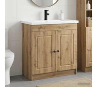 LoogCape Ensemble de mobilier de Salle de Bain en Bois d'ingénierie Chêne Artisanal avec lavabo, Robinet, Portes à Boutons en métal pour Rangement Pratique et Style Moderne