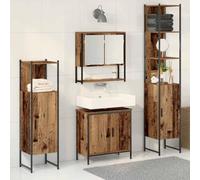 LoogCape Ensemble de mobilier de Salle de Bain en Bois d'ingénierie Marron avec Porte affleurante, Miroir, Armoire, Colonne et Rangement Compact pour Espace intérieur Moderne