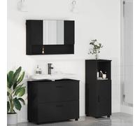LoogCape Ensemble de mobilier de Salle de Bain Noir avec tiroir 3 pièces, Meuble sous lavabo, Miroir Mural et Rangement Compact pour espaces Modernes et Fonctionnels