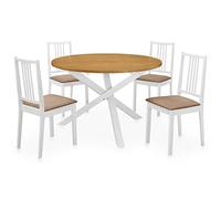 LoogCape Ensemble de salle à manger 5 pièces en MDF et bois d'hévéa blanc avec chaises rembourrées pour salle à manger, peu encombrant, ensemble de meubles durables avec table extensible et bancs