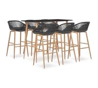 LoogCape Ensemble de salle à manger 7 pièces avec table et 6 tabourets de bar, noir et gris, design moderne, plateau de table robuste en MDF et pieds en métal, aspect bois, idéal pour la cuisine, la