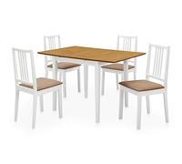 LoogCape Ensemble de salle à manger en MDF et bois d'hévéa blanc avec table à manger extensible et 4 chaises rembourrées pour salle à manger, cuisine et salon - Économie d'espace - Ensemble de meubles