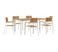 LoogCape Ensemble de table à manger d'extérieur 7 pièces en bois d'acacia massif et acier inoxydable, 180 x 90 x 75 cm, pour 6 personnes, table de terrasse avec confort d'assise résistant aux
