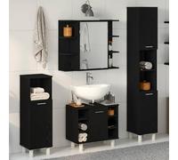 LoogCape Ensemble mobilier Salle de Bain 4 pièces Noir en Bois d'ingénierie avec Miroir et étagères pour Rangement Pratique dans Espace intérieur Contemporain