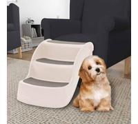 LoogCape Escalier pliable pour chien avec 3 marches Crème 50 x 38 x 38 cm en plastique pour petits et grands animaux de compagnie, facilement pliable, pieds antidérapants, idéal pour canapé, lit