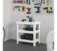 LoogCape Établi blanc 78,5 x 50 x 80 cm en pin massif avec beaucoup d'espace de rangement, réglable en hauteur, pliable, avec tiroirs, panneau perforé, étau, idéal pour atelier, garage, cave