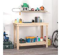 LoogCape Établi en pin massif - 110 x 50 x 80 cm - Table de travail avec beaucoup d'espace de rangement - Cadre en bois robuste - Réglable en hauteur - Pliable - Support mural inclus - Pour garage