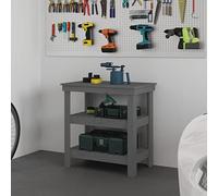 LoogCape Établi gris 78,5 x 50 x 80 cm en pin massif avec espace de rangement, réglable en hauteur, pliable, avec tiroir, cloison perforée et étau pour bricolage, garage, atelier, cave