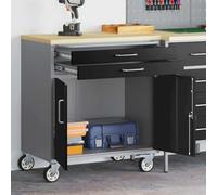 LoogCape Établi industriel noir gris 75 x 45 x 85 cm avec 2 tiroirs, roues, système verrouillable, construction en acier stable, idéal pour atelier, garage, cave, salle de loisirs