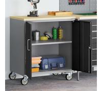 LoogCape Établi industriel noir gris 75 x 45 x 85 cm avec étagère et roues pour atelier, garage, cave, design en bois en acier robuste, peu encombrant, verrouillable, mobile