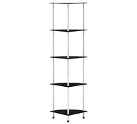 LoogCape Étagère à 5 étagères, noire, 30 x 30 x 130 cm, en verre trempé et acier inoxydable, étagère moderne pour salon, bureau, chambre à coucher, bibliothèque polyvalente