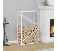 LoogCape Étagère à bûches blanche 60 x 25 x 100 cm en acier laminé à froid pour l'intérieur et l'extérieur, support empilable en bois élégant, chariot de bois de cheminée durable, panier de transport