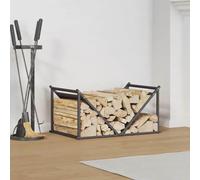 LoogCape Étagère à bûches de cheminée - Noir - 70 x 43 x 34,5 cm - En acier laminé à froid - Support en bois pour le rangement et le rangement - Cadre résistant aux intempéries pour salon, terrasse et