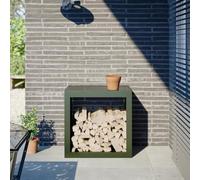 LoogCape Étagère à bûches en acier vert - 60 x 40 x 60 cm - Pour le stockage du bois sec - Support en bois pour poêle à bois - Panier à bois - Aide à l'empilage - Convient pour le salon, la terrasse