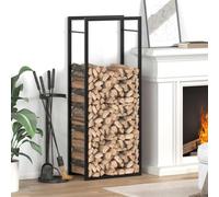 LoogCape Étagère à bûches Noir mat 50 x 28 x 132 cm en acier pour bois de cheminée, aide à l'empilage du bois, support en bois résistant aux intempéries pour bois de chauffage sec, stockage dans le