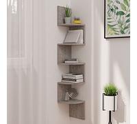 LoogCape Étagère d'angle murale en matériau dérivé du bois - 5 tablettes - Design peu encombrant pour salon, chambre à coucher, salle de bain - Solution de rangement polyvalente - Gris béton - 19 x 19