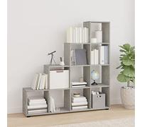 LoogCape Étagère d'escalier en bois gris béton, 142 cm, avec 10 compartiments, bibliothèque moderne pour salon, bureau, chambre à coucher