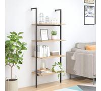 LoogCape Étagère inclinée à 4 Niveaux en Bois d'ingénierie et Acier Marron Clair et Noir pour Rangement Pratique dans Salon Bureau Chambre avec Fixation Murale