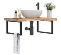 LoogCape Étagère Murale en Acier et Bois Massif d'acacia pour lavabo Salle de Bain Support Rangement Robuste capacité 100 kg Fixation Facile Design Moderne
