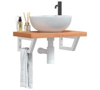 LoogCape Étagère murale pour lavabo en acier massif de hêtre massif - Plateau de table en forme de trapèze - 60 x 40 x 4 cm - 2 supports pour salle de lavage - Étagère pour table double