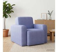 LoogCape Fauteuil Bleu Denim en Tissu avec accoudoirs Larges, Dossier incurvé, Design Moderne, idéal pour Salon, Chambre ou Coin Lecture, Confortable et Facile à Entretenir