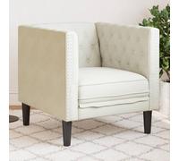 LoogCape Fauteuil Chesterfield, en velours, crème, 71 x 74,5 x 70,5 cm, rembourré épais, pieds en bois robuste, pour salon, chambre à coucher, meuble de salon confortable
