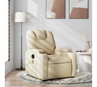 LoogCape Fauteuil de Massage inclinable crème Tissu avec Fonction Vibration, Repose-Pieds réglable, Porte-gobelets, Poche latérale, Cadre Solide, Confort Relaxation pour Salon Chambre Bureau