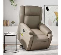 LoogCape Fauteuil inclinable électrique de Relaxation en Similicuir Cappuccino avec Massage par Vibrations, Fonction Levage, Dossier Ajustable, Repose-Pied, Poche latérale, capacité 110 kg