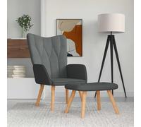 LoogCape Fauteuil relax avec tabouret en tissu gris foncé, coussin avec 7 boutons, structure en acier et pieds en bois, largeur d'assise 47,5 cm, 2 pièces pour salon, bureau, coin lecture et invités